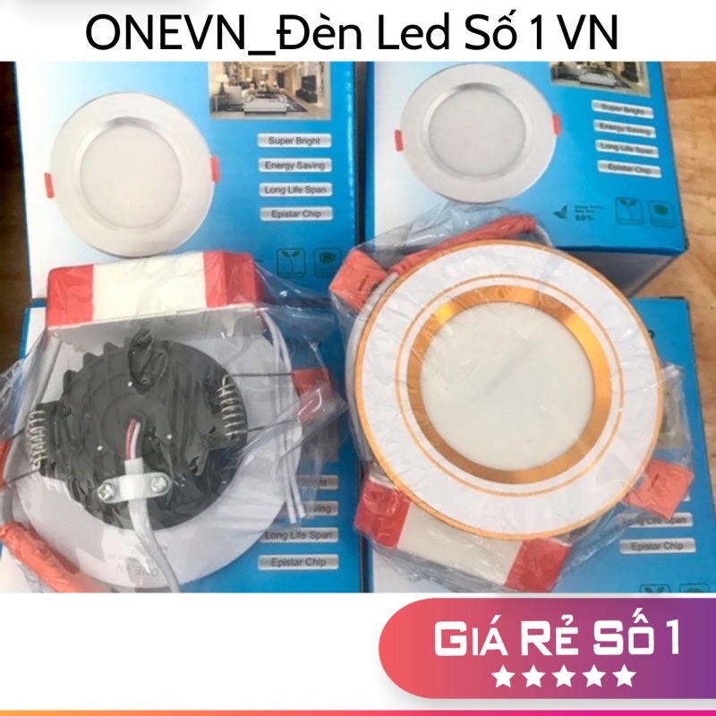 [Giá Gốc]💥Đèn âm trần công suất 5w,lỗ khoét 60mm,75mm viền vàng, chế độ 3 màu.ONEVN Đèn led số 1 VN