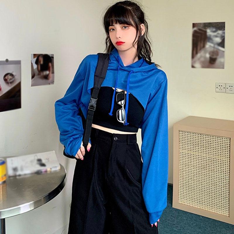 Áo Hoodie Lửng Dài Tay Phong Cách Hàn Quốc Năng Động Cho Nữ