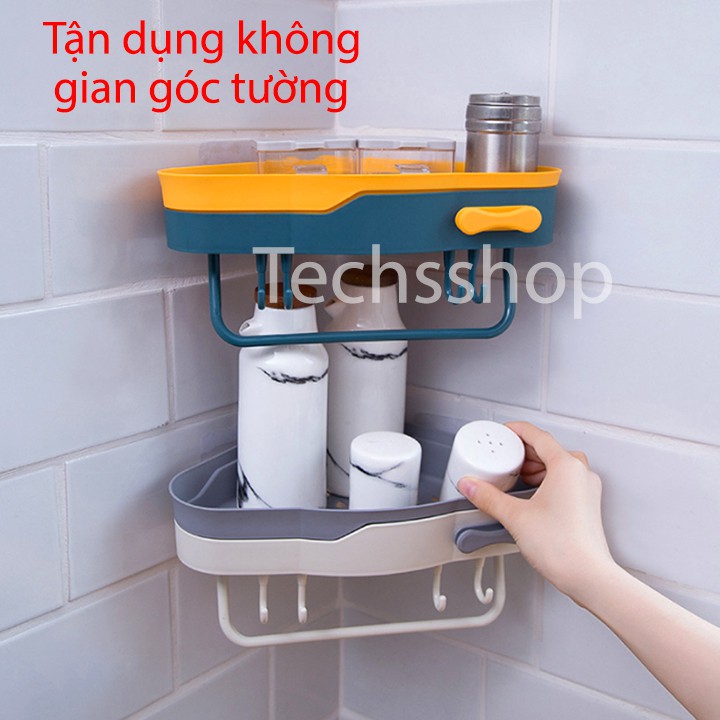 Kệ Dán Góc Tường Có Nơ Kèm 4 Móc Treo Và Thanh Máng Khăn - Kệ Nhựa Để Đồ Nhà Tắm Nhà Bếp