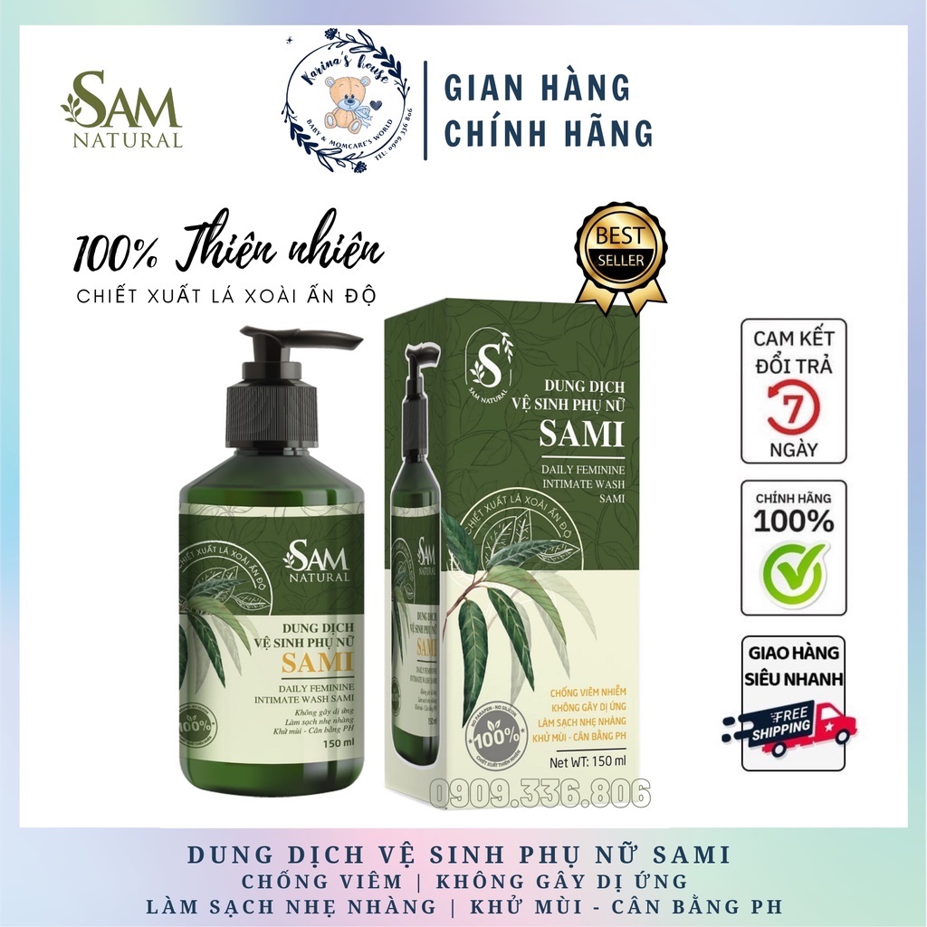 Dung Dịch Vệ Sinh Phụ Nữ Sami Chiết Xuất Lá Xoài Ấn Độ 150ML, dung dịch vệ sinh làm hồng mịn se khít vùng kín