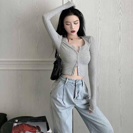 Hot ⊙¤Áo len dài tay nữ mới mùa thu mỏng màu trắng cardigan ngắn khoác ngoài mặc manh quần tất Hàn Quốc ! ་