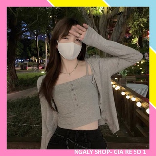 [ẢNH THẬT 3 MÀU] Set 2 Món Áo Khoác Ngoài Cardigan Len Tăm +Áo 2 Dây Croptop Ôm, Set Đồ Nữ Thu Đông -AC2M