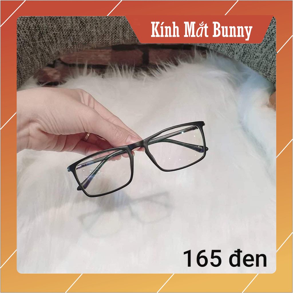 Gọng kính cận nam nữ dẻo dáng vuông bunny 165 đen nhám lắp cận theo yêu cầu