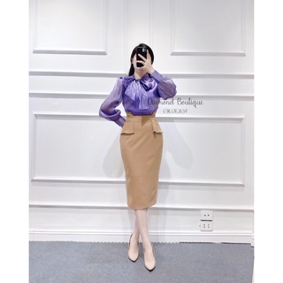 [Diamond Boutique] Áo Sơ Mi BÓNG KÍNH NƠ LỆCH