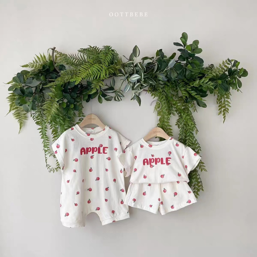 Bộ Áo Liền Quần 100% Cotton Tay Ngắn In Họa Tiết Trái Cây Dễ Thương Cho Bé Sơ Sinh