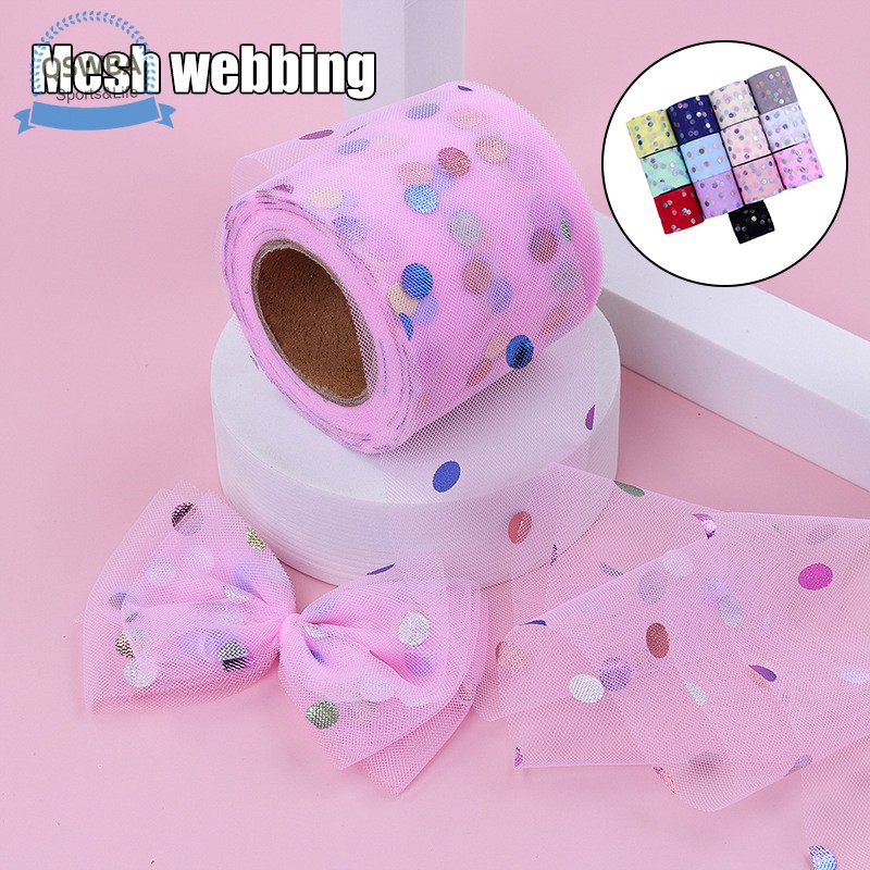 Qswba Glitter Tulle Roll 6/10cm Mesh Ribbon Spool Roll with Sparkling Dots 25 Yards Long for Gift Packing DIY Craft