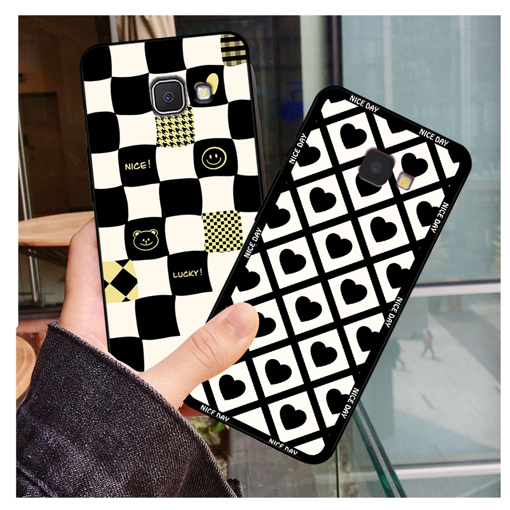 Ốp lưng Samsung J7 Prime - J4 Plus - J4 Core / J4+ in hoạ tiết caro trái tim đen trắng, gấu bear cute đáng yêu