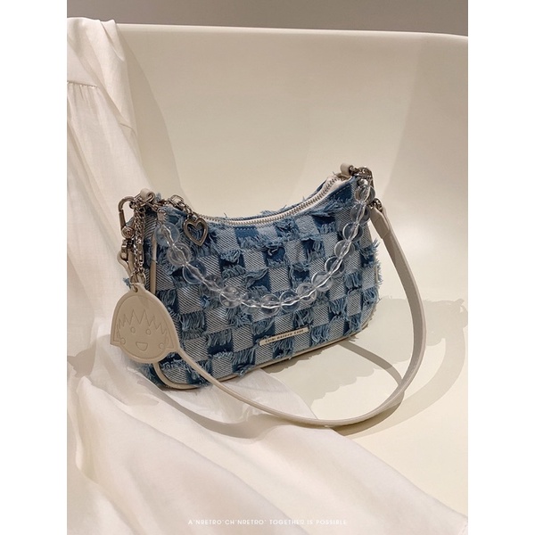 Túi demin 𝗡𝗿𝗲𝘁𝗿𝗼 𝗠𝗮𝗿𝘂𝗸𝗼  phối kèm tag chibi