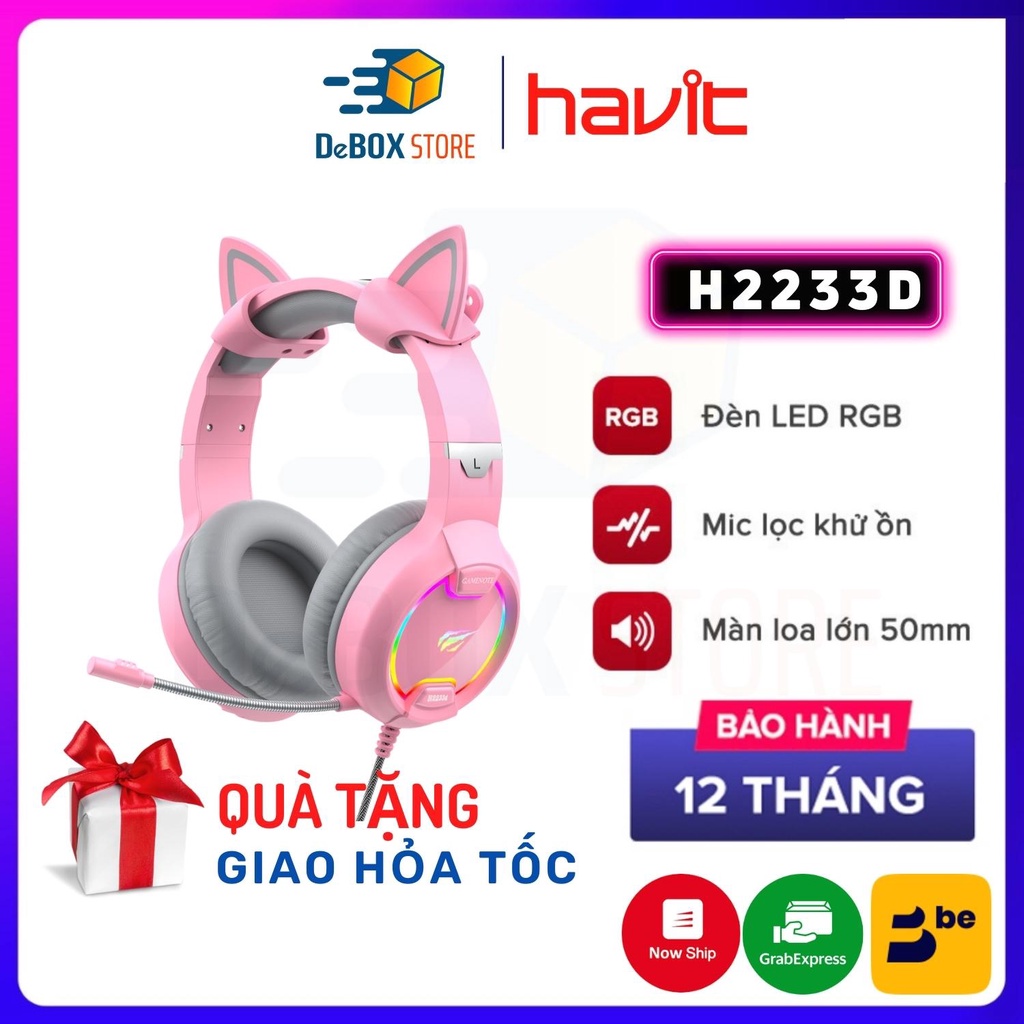 【Giao Hỏa Tốc】Tai Nghe Gaming Headphone HAVIT H2233D Pink Taboo, Driver 50mm, Đèn RGB, Mic Khử Ồn - Chính Hãng BH 12T