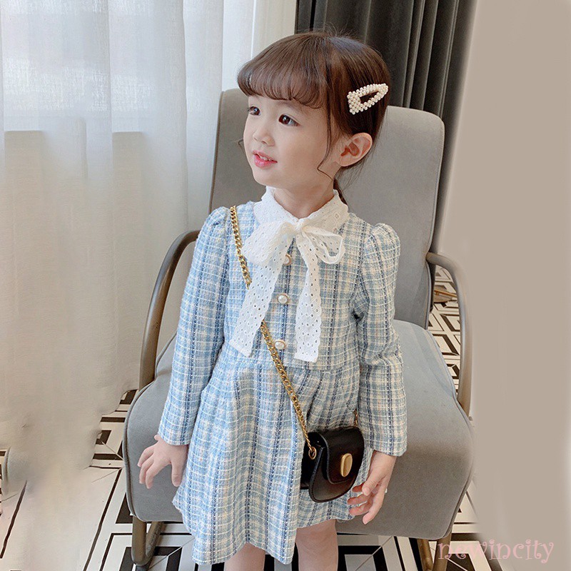 Váy tay dài họa tiết kẻ sọc thời trang xinh xắn dành cho bé gái