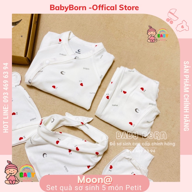 Moon - Set quà tặng sơ sinh Petit hoạ tiết siêu mềm mịn 5 chi tiết (kèm hộp ngoài)