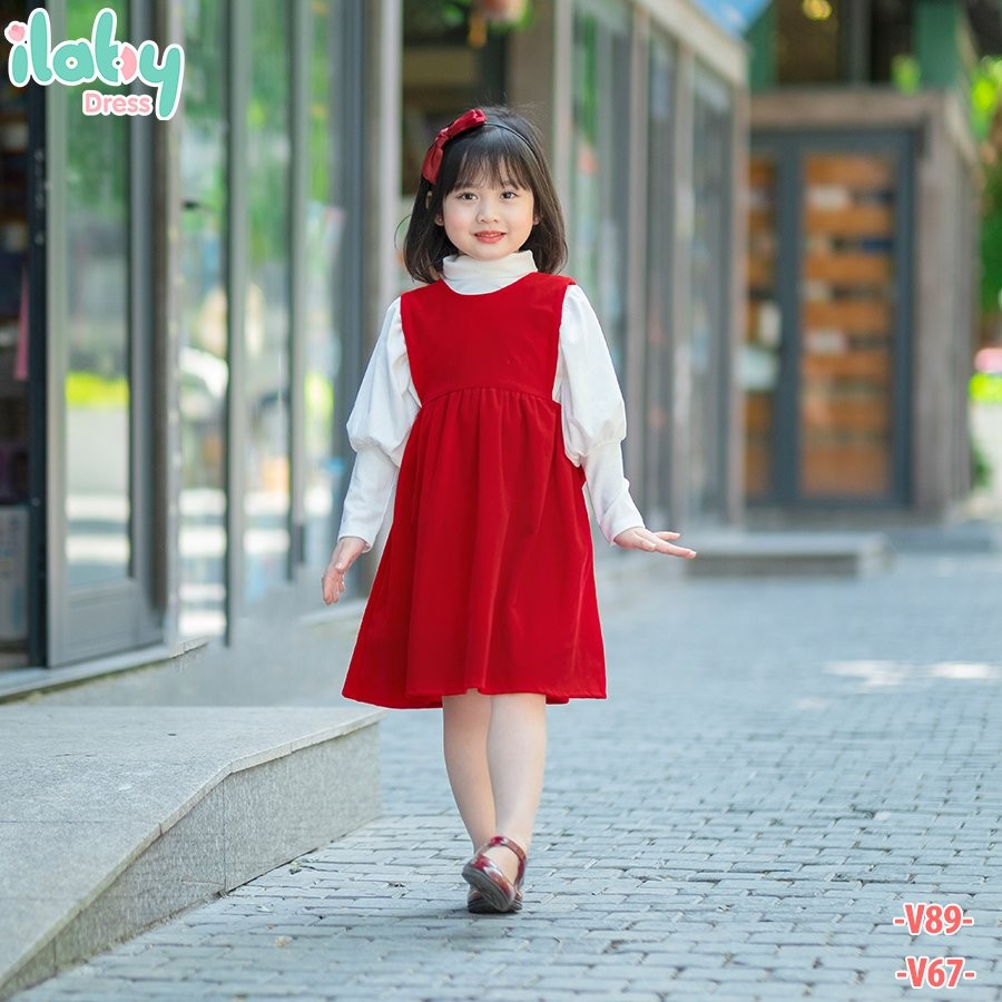 Yếm cho bé nhung đỏ nơ sau lưng ILABY từ 6 - 8 tuổi [V67]