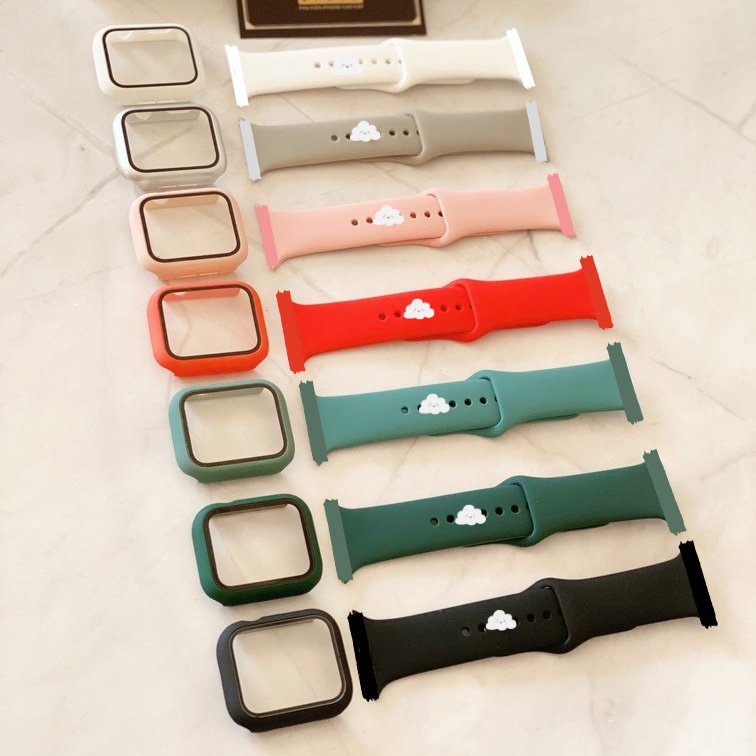 Combo Ốp Kính Cường Lực Và Dây Silicone cho Đồng Hồ Thông Minh Series 1/2/3/4/5/6/7/8/SE size 38/40/41/42/44/45 AW112