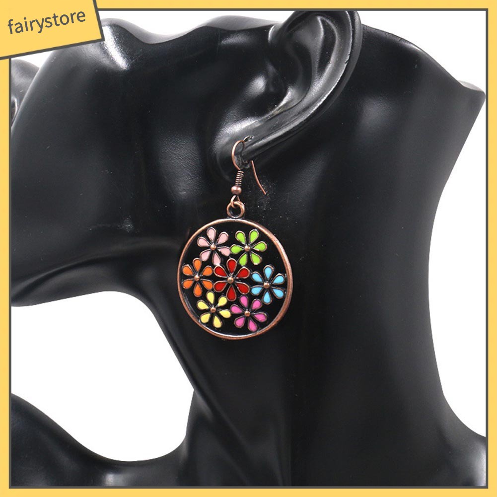 Bông tai trang sức mặt hoa tròn cỡ lớn kiểu Bohemian nhiều màu thời trang nữ