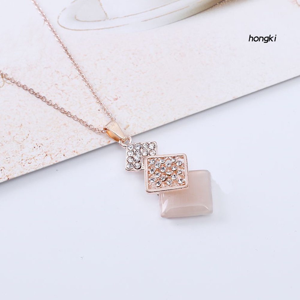 Set Vòng cổ Và Bông Tai Đính Đá Opal Hình Vuông