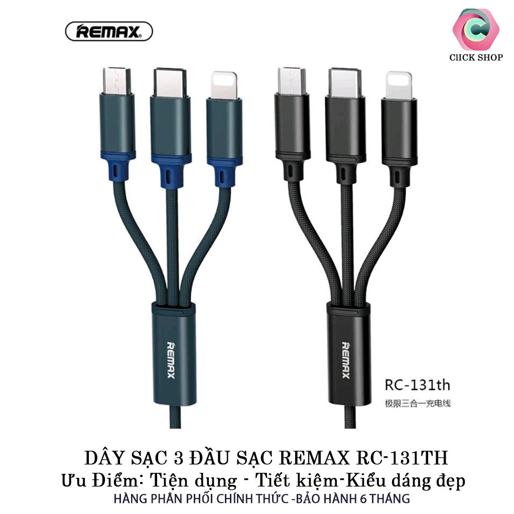 Cáp Sạc Đa Năng Remax 3 Đầu RC-131TH Lightning - Micro USB - Type C chất liệu dây dù