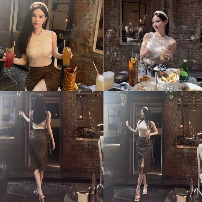 Áo len sát nách cổ tròn, 3phân dệt kim nhiều màu