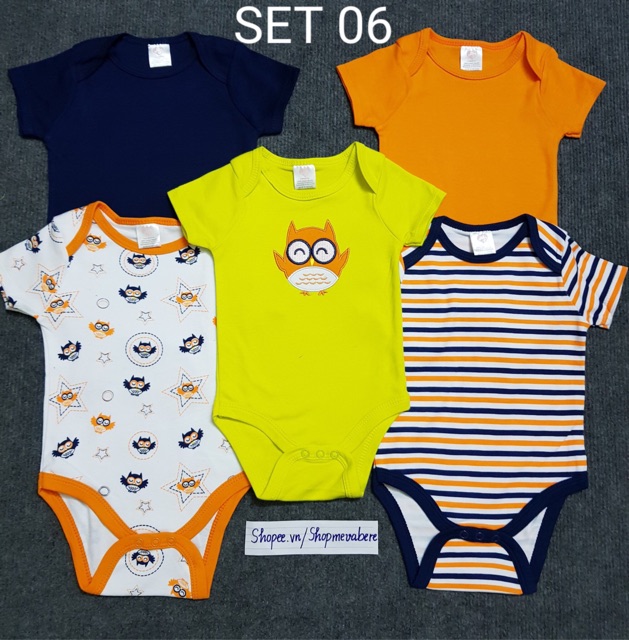 Set 5 body chip, bodysuit cho bé trai và bé gái sơ sinh từ 0-9kg - BC02