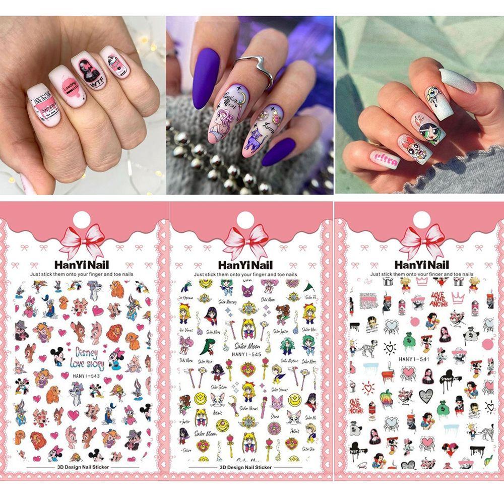 1 Tờ Sticker Dán Móng Tay Hình Chuột Mickey / Bạch Tuyết / Công Chúa Powerpuff / Vịt Con Gái Hoạt Hình Đáng Yêu