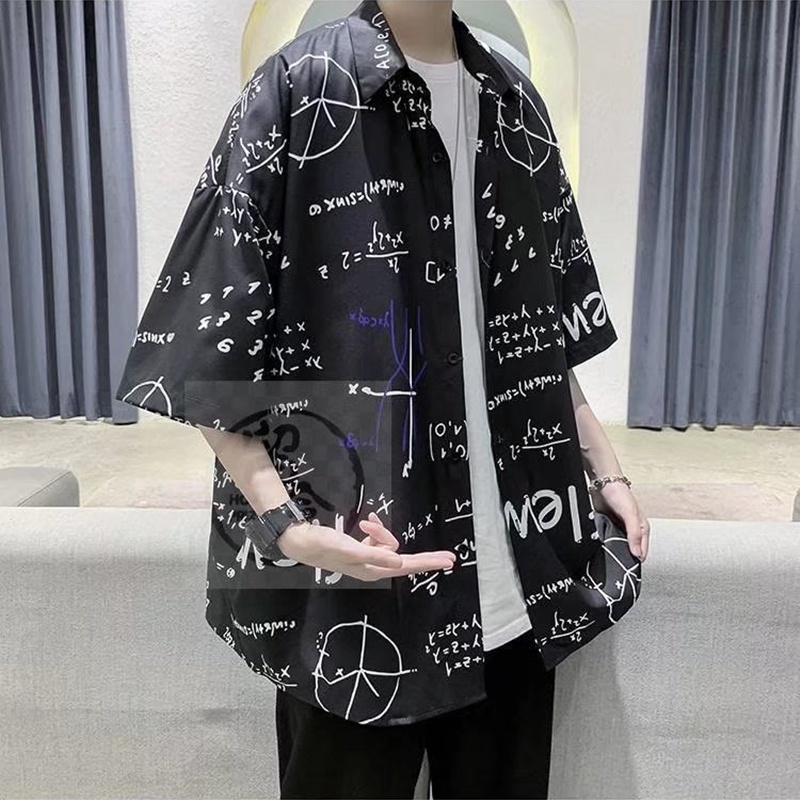 Áo Sơ Mi Mỏng Tay Ngắn In Họa Tiết Công Thức Toán Học Toàn Diện Cho Nam Size M-3XL