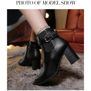 (XẢ GIÁ GỐC) Bốt da nữ gót cao 7cm khóa kéo