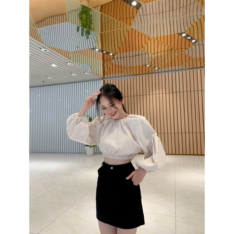Áo Kiểu PUMI TOP tay dài cổ tròn chất vải dày dặn form chuẩn croptop trẻ trung năng động