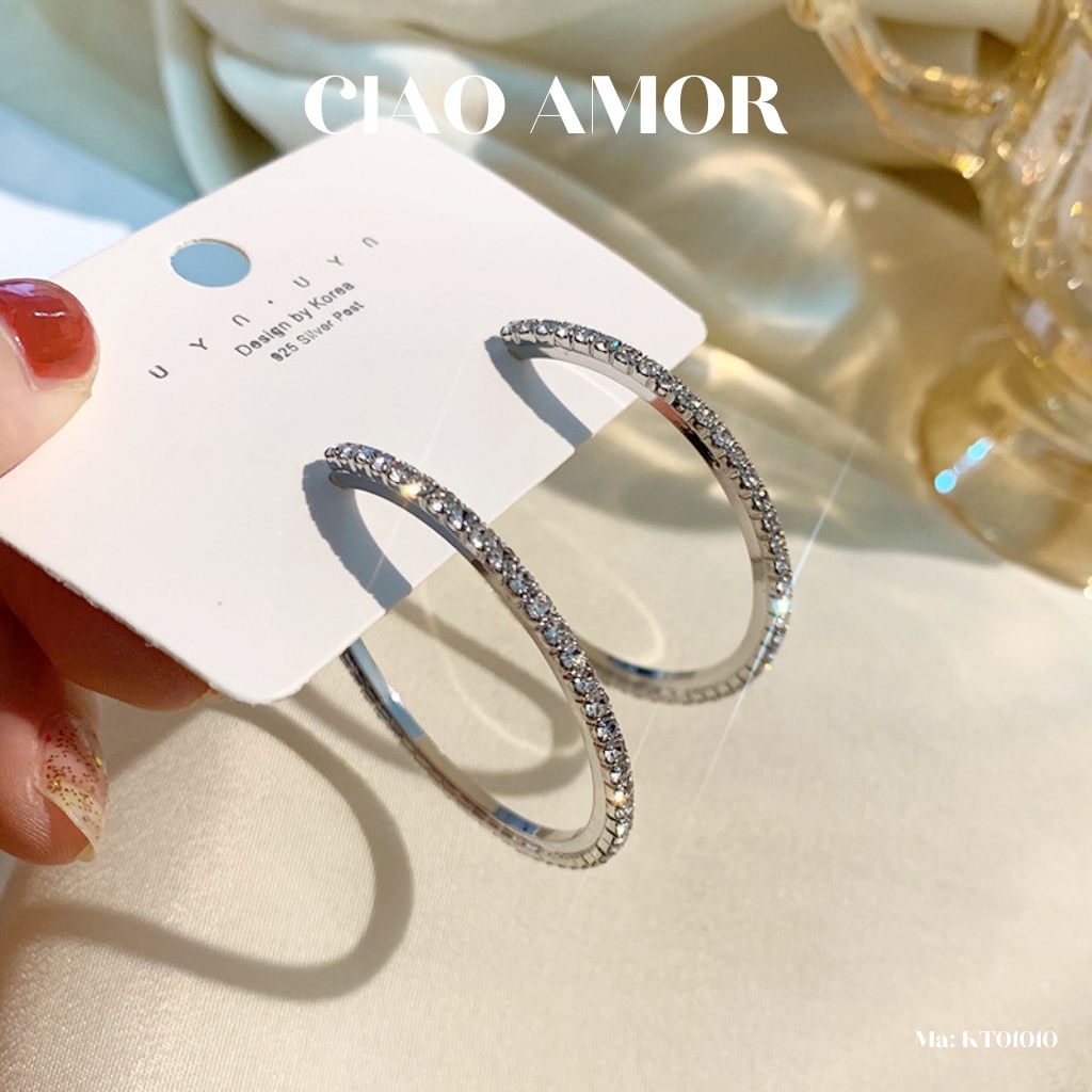 Khuyên tai nữ, Bông tai tròn to đính đá Trang sức ciao Amor - KT0110