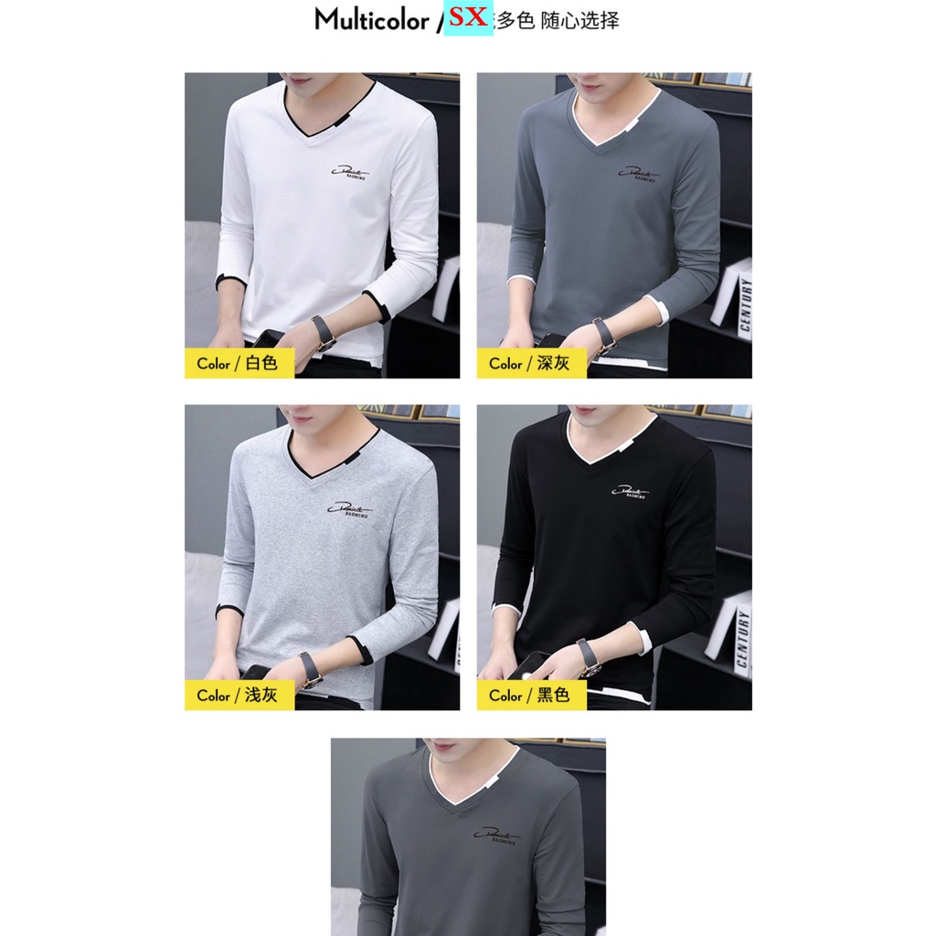 Áo thun nam dài tay cổ chữ V thời trang mới