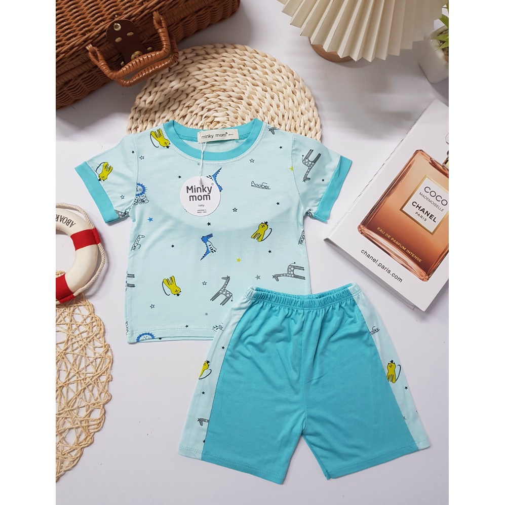 [Bé 7-32kg] Bộ Ngắn tay thun lạnh in toàn thân Minky Mom cho bé trai bé gái từ 7-32kg Form to ( HÀNG CHUẨN )