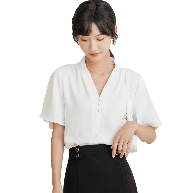 Áo Chiffon Tay Ngắn Cổ Chữ V Dáng Rộng Thời Trang Dành Cho Nữ | BigBuy360 - bigbuy360.vn