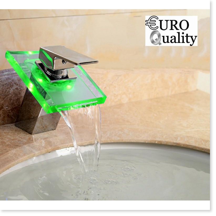 🆕 Vòi lavabo đổi màu theo nhiệt độ thác nước kính cường lực Euro Quality