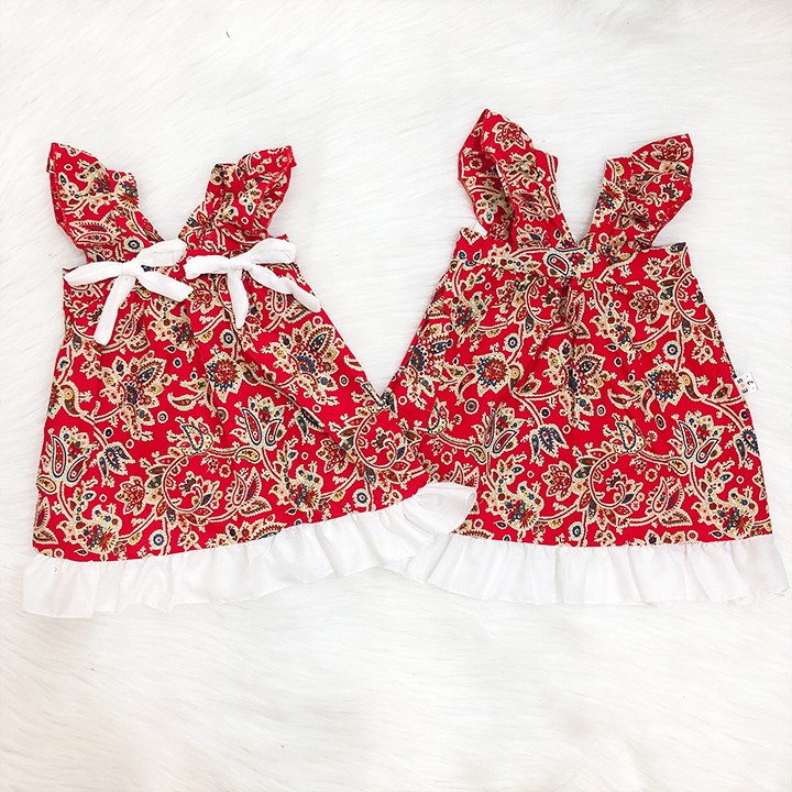 Đầm thổ cẩm 2 nơ đỏ rực rỡ cho bé 8-23kg chất cotton thô mềm nhẹ mát cho bé nổi bật Baby-S – SD078