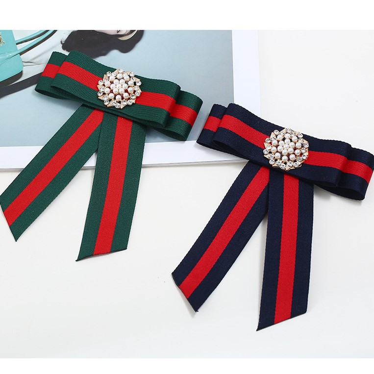 Trâm Cài Áo Hình Nơ Đính Đá Và Ngọc Trai Sang Trọng Dành Cho Nữ