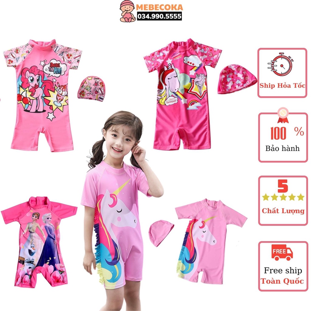 [TẶNG KÈM MŨ - FREE SHIP] Bộ đồ bơi LIỀN THÂN NGỰA PONY hồng siêu dễ thương, hàng cao cấp