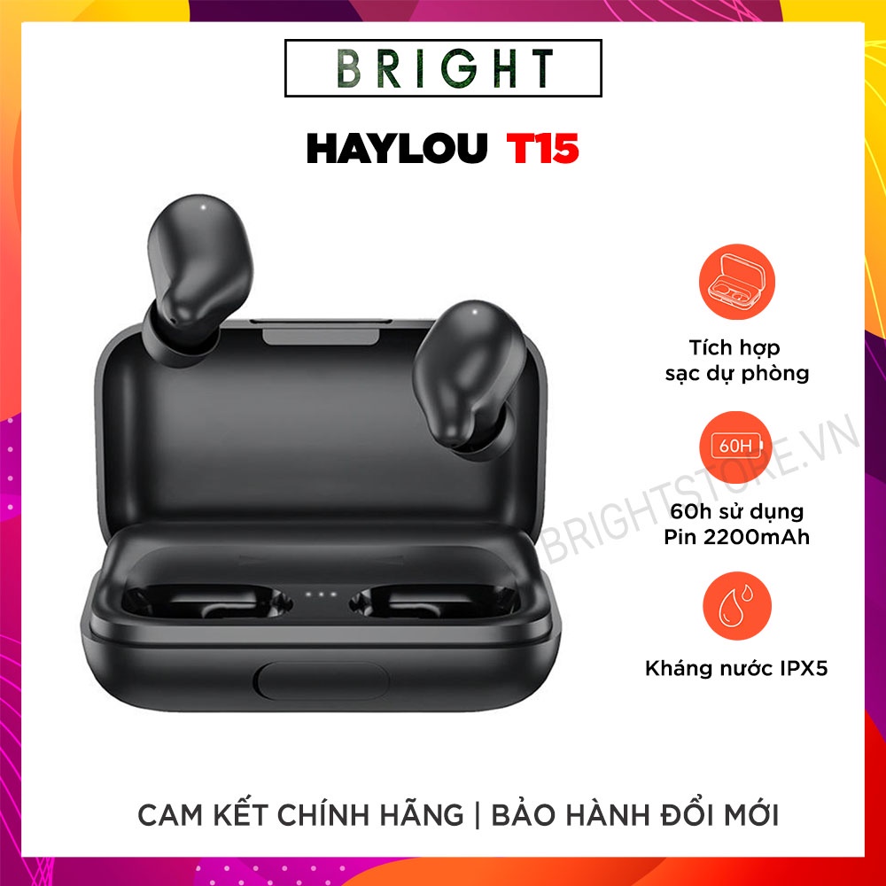 Tai Nghe True Wireless HAYLOU T15 Tích Hợp Sạc Dự Phòng 2200mAh - Hàng Chính Hãng