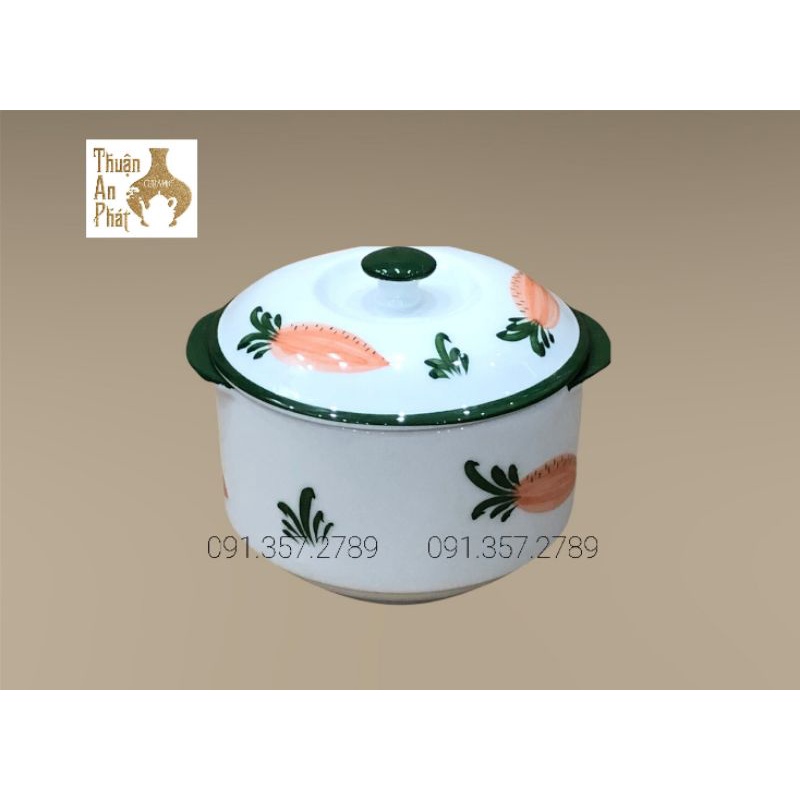 Thố hũ hai tai có nắp Bát decor trang trí thức ăn, đựng mỡ, đựng mẻ dung tích 600ml gốm sứ Bát Tràng