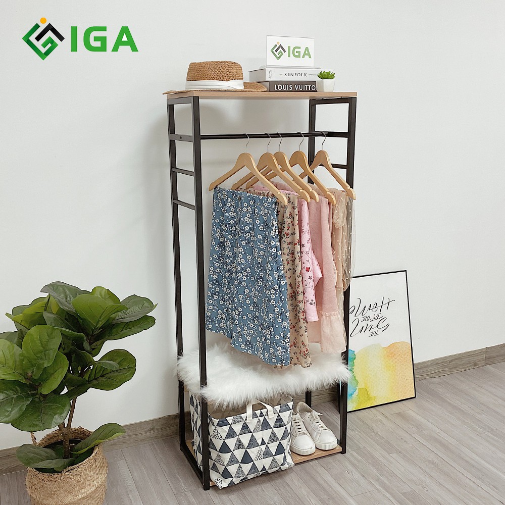 [Mã LIFEBKA5 giảm 10% tối đa 1 Triệu đơn 500k] Tủ Kệ Treo Quần Áo IGA Khung Sắt Gọn Gàng Xinh Xắn - GM07