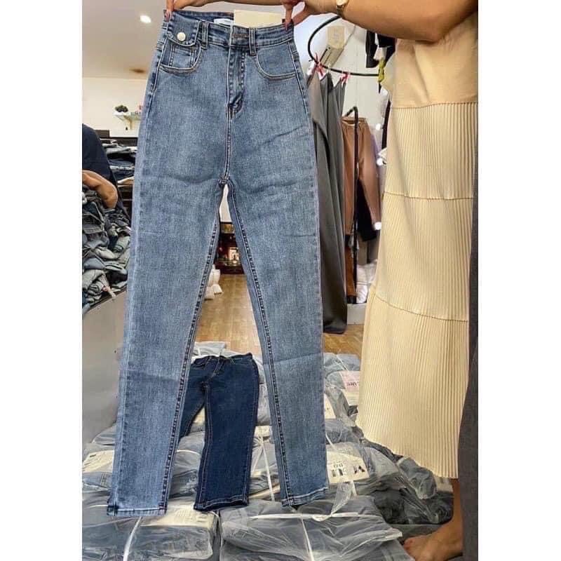 Quần bò cúc mẫu mới - Quần jeans ống bó lưng cao ❣ Quần bò nữ mềm mịn tôn dáng