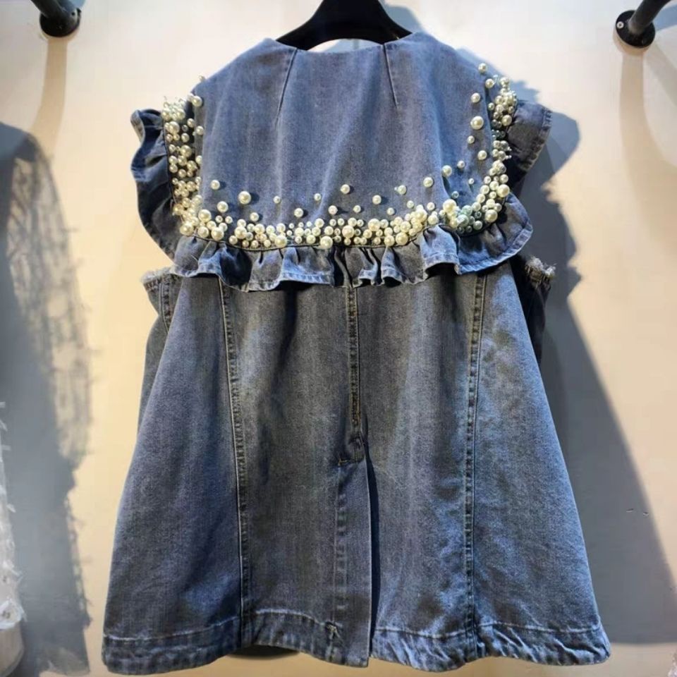 Áo KhoáC Denim Cổ BúP Bê ĐíNh HạT Phong CáCh HàN QuốC MớI