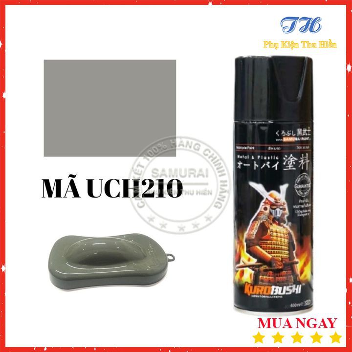 Sơn Xịt Samurai chuyên dùng cho xe máy sơn lót UCH210* màu xám chống cháy, chống rạn nứt, vòi xịt chống chảy