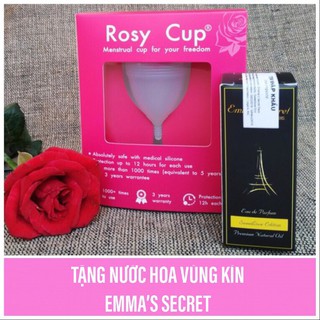 Cốc nguyệt san Rosy Cup hàng chính hãng tặng kèm nước hoa vùng kín có kiểm định và Tem nhập khẩu.