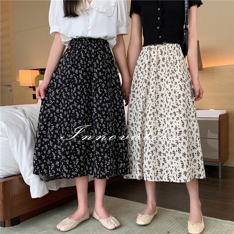 Chân váy hoa nhí dáng dài vintage, chất vải chiffon mềm mịn mát TAN3F01