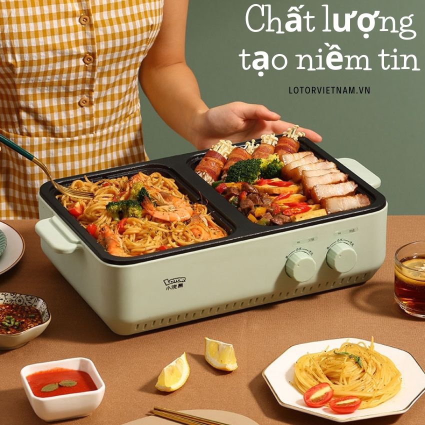 Nồi lẩu nướng điện đa năng 2 in 1 Chính hãng LOTOR DKL-M15A1 - Khay nướng lớn chống dính – BH 12 tháng – Lotor L020