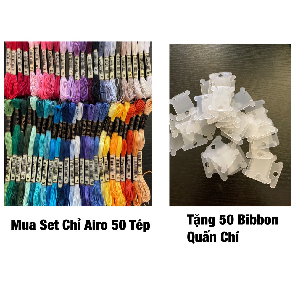 Bộ 50 Tép Chỉ Airo Đủ Tông Màu - Chỉ Airo - Chỉ Thêu