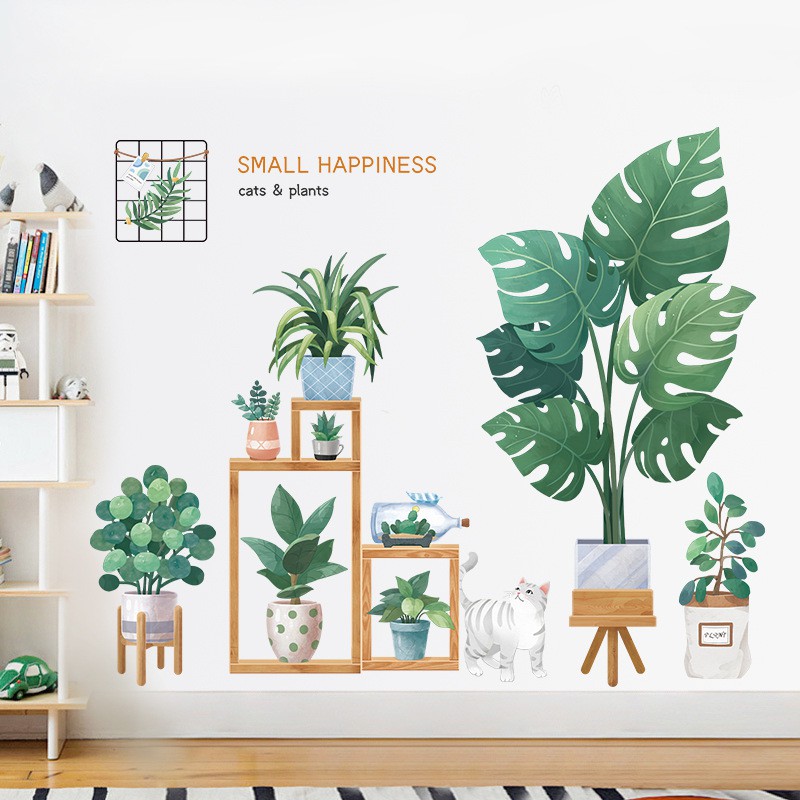Decal dán tường phòng khách Small Happiness phong cách vintage Hàn Quốc
