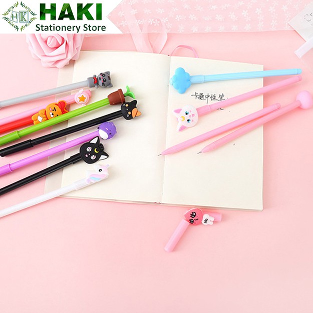 Bút bi nước mực gel HAKI, bút bi nước hình ngộ nghĩnh 20 cây kèm túi zip B31