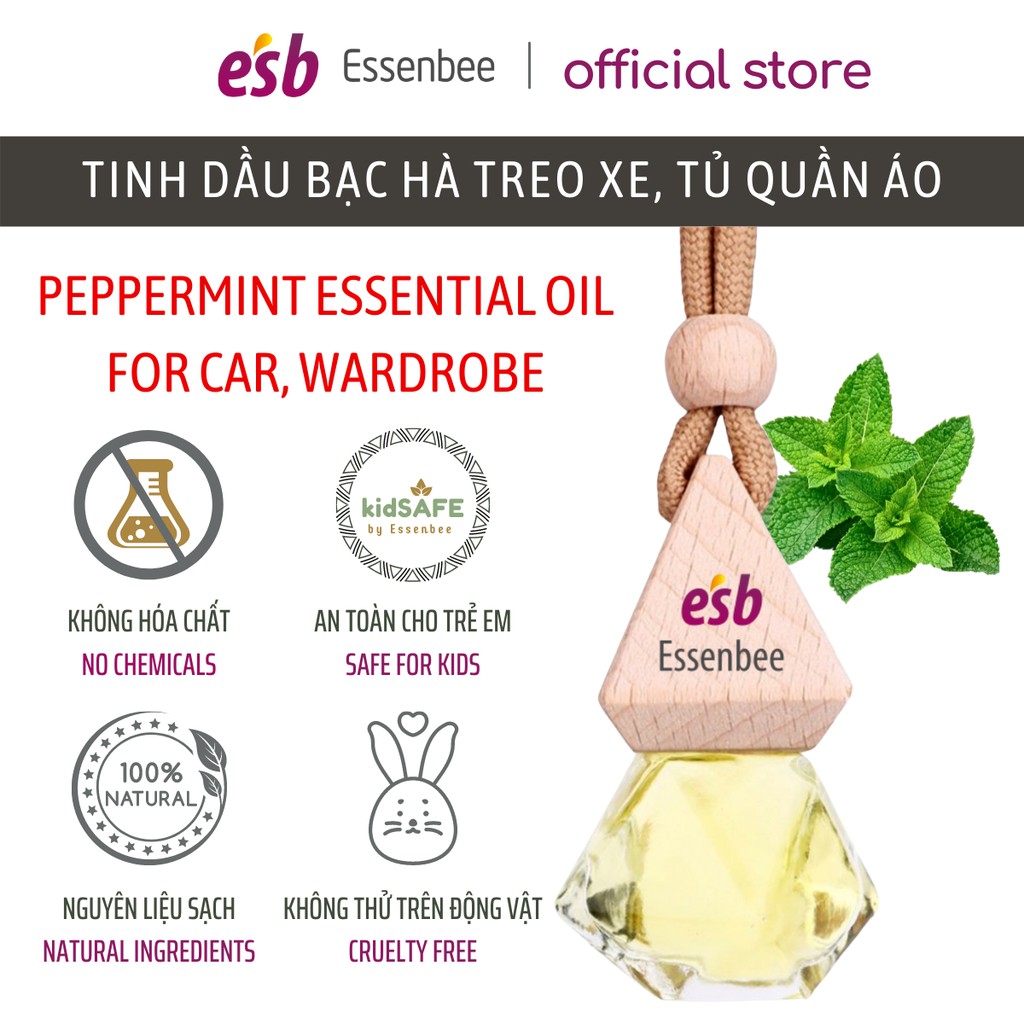 Tinh dầu Bạc Hà ESSENBEE treo xe, treo tủ quần áo 10ml