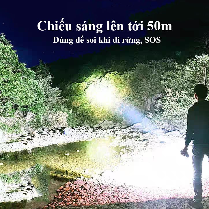 Đèn Pin Cầm Tay Siêu Sáng Chiếu Xa Sạc Tích Điện Siêu Bền Đèn Led Akio