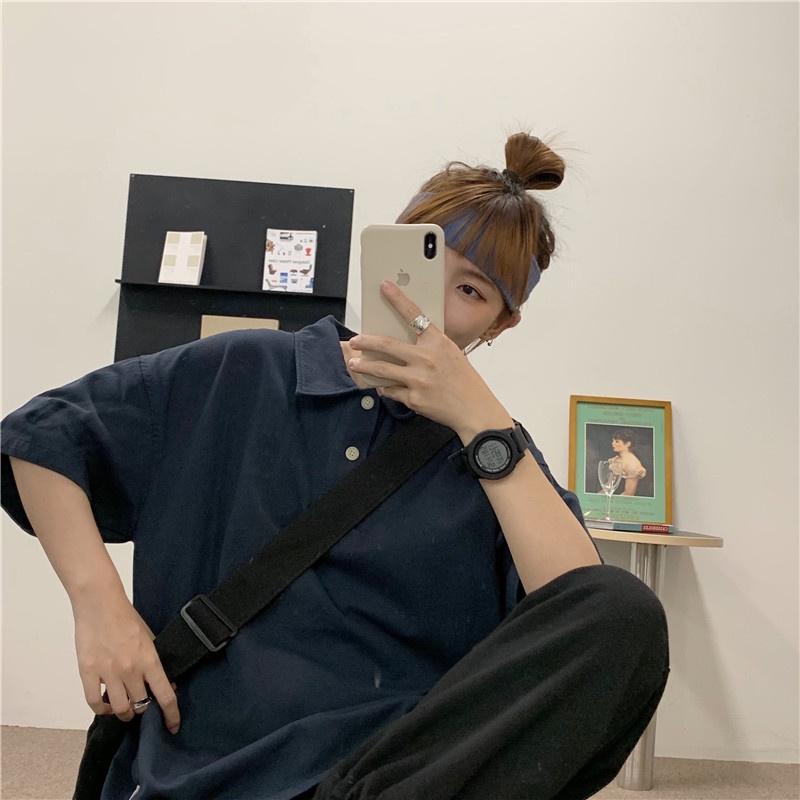 Áo Sơ Mi Cổ POLO Dáng Rộng Màu Sắc Đơn Giản Thời Trang Mùa Hè Dành Cho Nữ