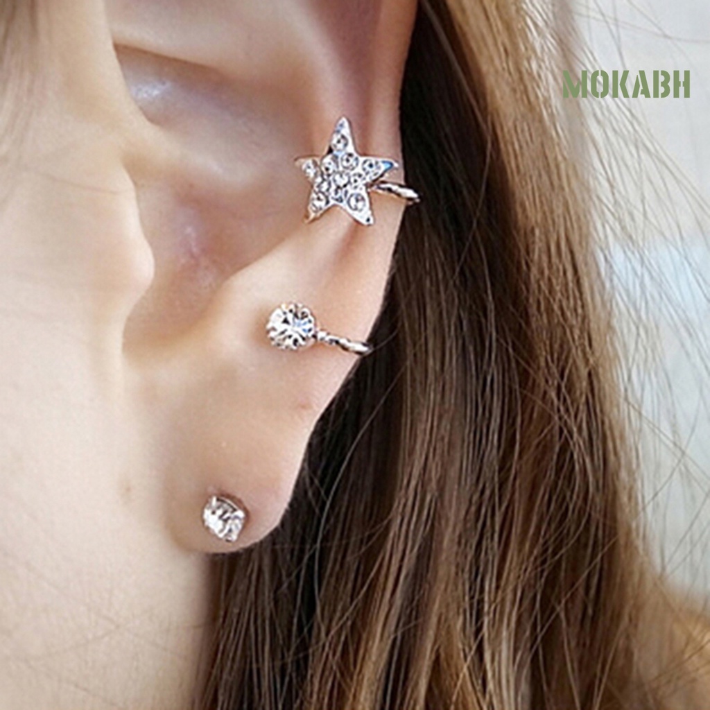 Set 2 Khuyên Tai Đính Đá Hình Ngôi Sao Chất Liệu Hợp Kim Thân Thiện Với Môi Trường Thời Trang Cho Nữ